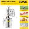 VEVOR 70L 18.5Gal Water Alcohol Distiller 304 Stainless Steel Alcohol Still Wine Making Boiler Home Kit with Thermometer for Whiskey Brandy Essential, Sliver - Image 8